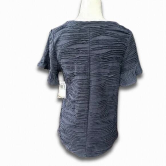 Willow Drive Textured Blouse Short Flutter Sleeves Lightweight Navy Blue S NWT - Picture 5 of 10